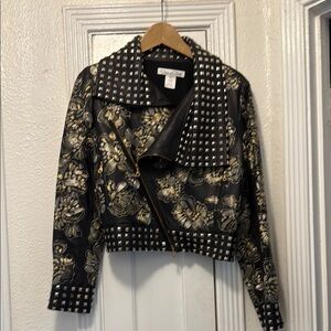 Oscar de la Renta Studded Black and Gold Biker Leather Jacket Fall 2009